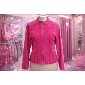 Y2K Preppy Pink Moto Jacket Doncaster Women’s 4 Corduroy Barbie Mall Girl